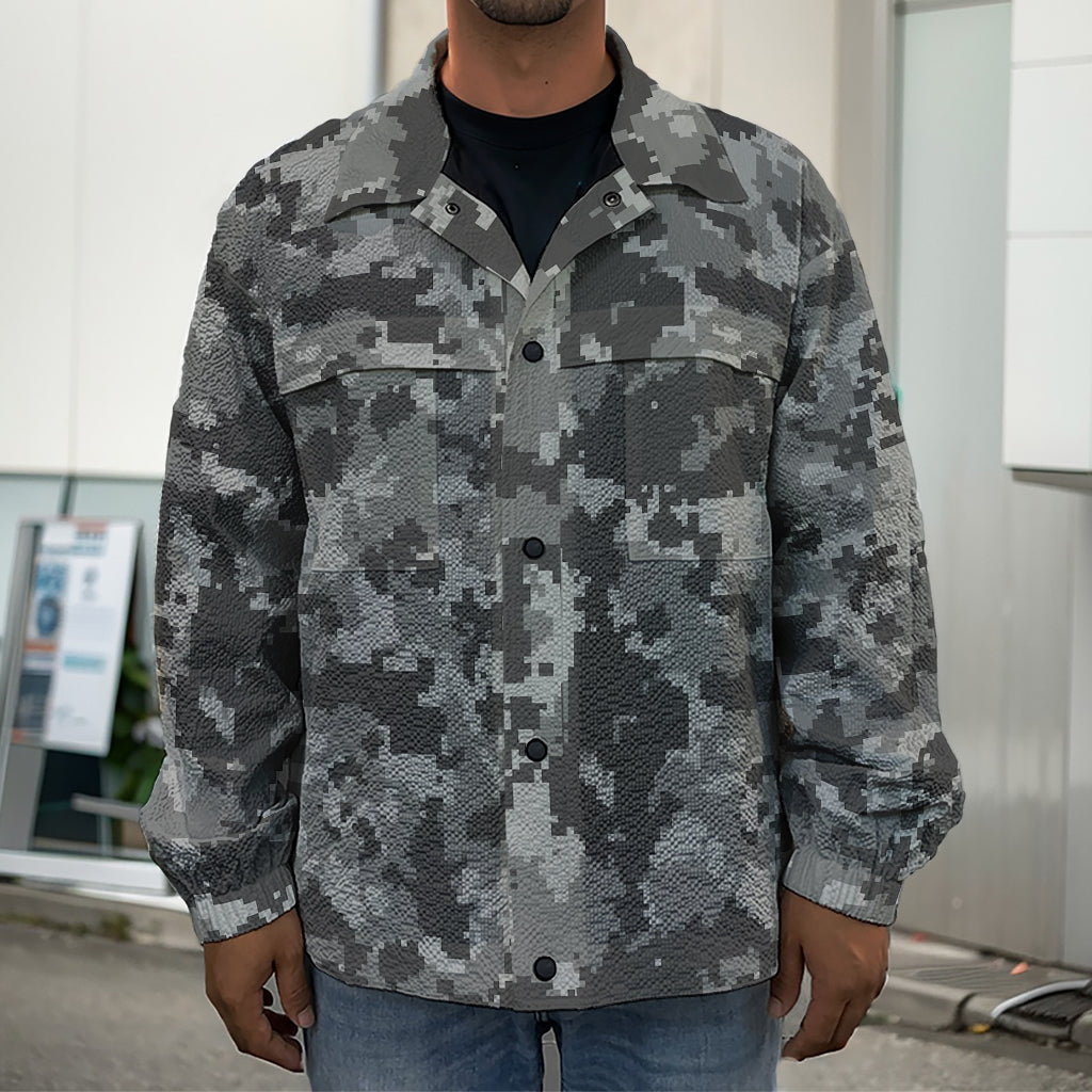 Grey Digital Camo Pattern Print Men's Shirt Jacket