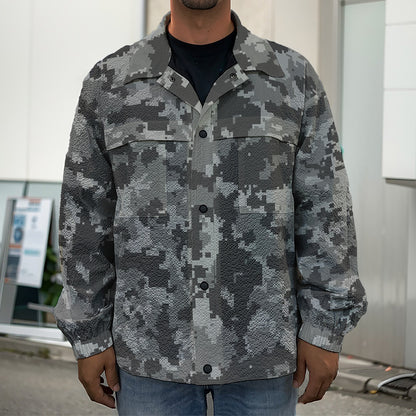 Grey Digital Camo Pattern Print Men's Shirt Jacket