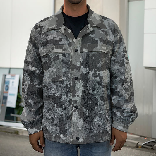 Grey Digital Camo Pattern Print Men's Shirt Jacket
