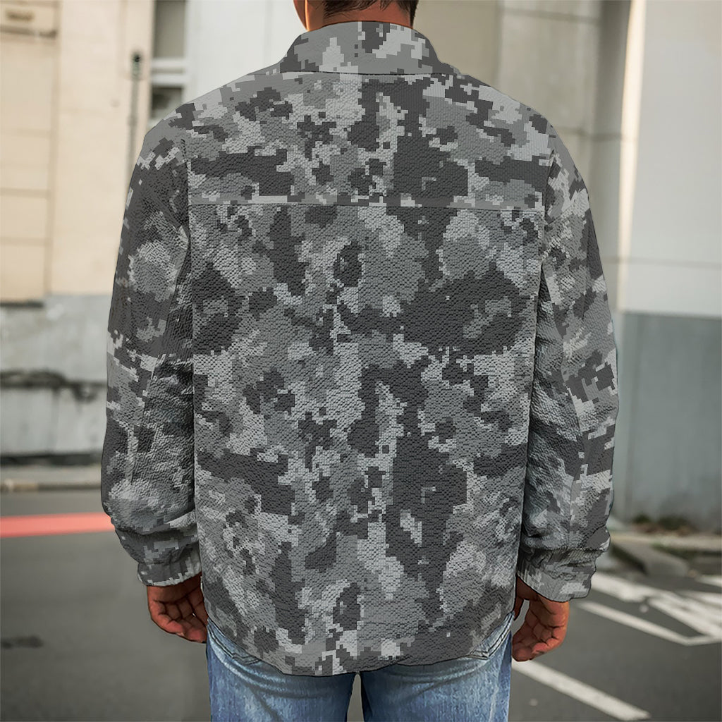 Grey Digital Camo Pattern Print Men's Shirt Jacket