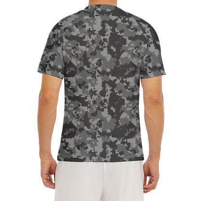 Grey Digital Camo Pattern Print Men's Short Sleeve Rash Guard