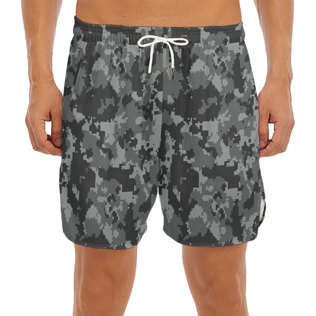 Grey Digital Camo Pattern Print Men's Split Running Shorts