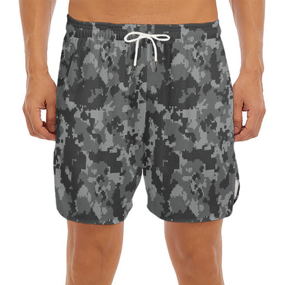 Grey Digital Camo Pattern Print Men's Split Running Shorts