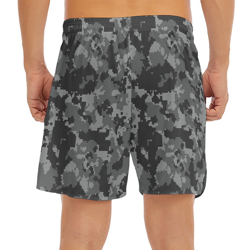 Grey Digital Camo Pattern Print Men's Split Running Shorts