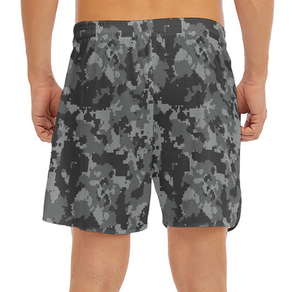 Grey Digital Camo Pattern Print Men's Split Running Shorts
