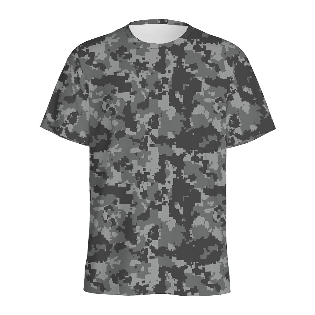 Grey Digital Camo Pattern Print Men's Sports T-Shirt