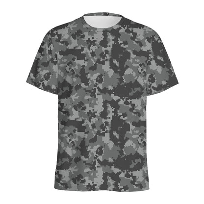 Grey Digital Camo Pattern Print Men's Sports T-Shirt