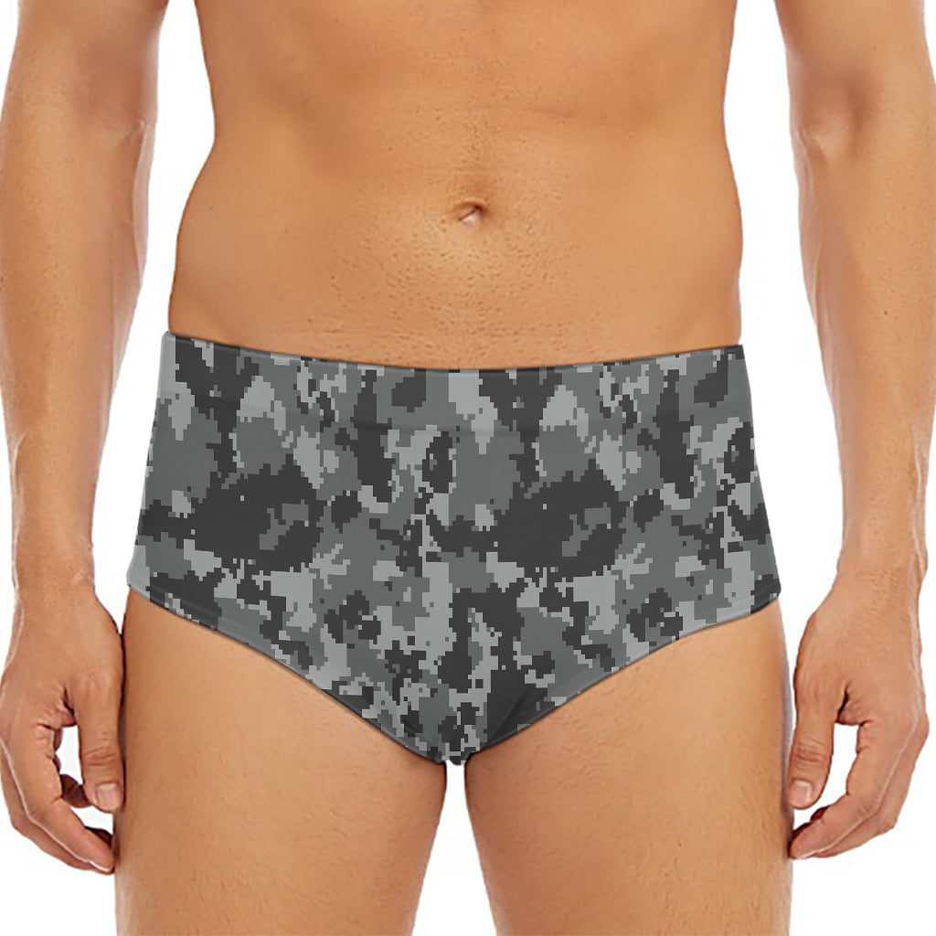 Grey Digital Camo Pattern Print Men's Triangle Swim Briefs