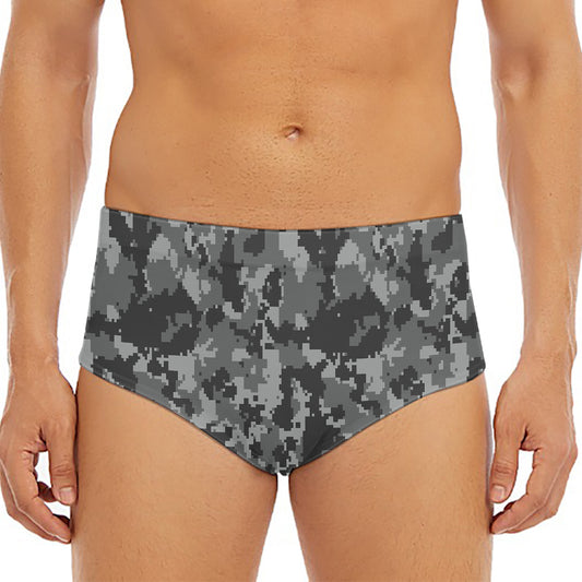 Grey Digital Camo Pattern Print Men's Triangle Swim Briefs