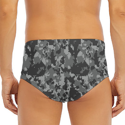Grey Digital Camo Pattern Print Men's Triangle Swim Briefs