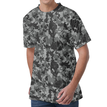 Grey Digital Camo Pattern Print Men's Velvet T-Shirt