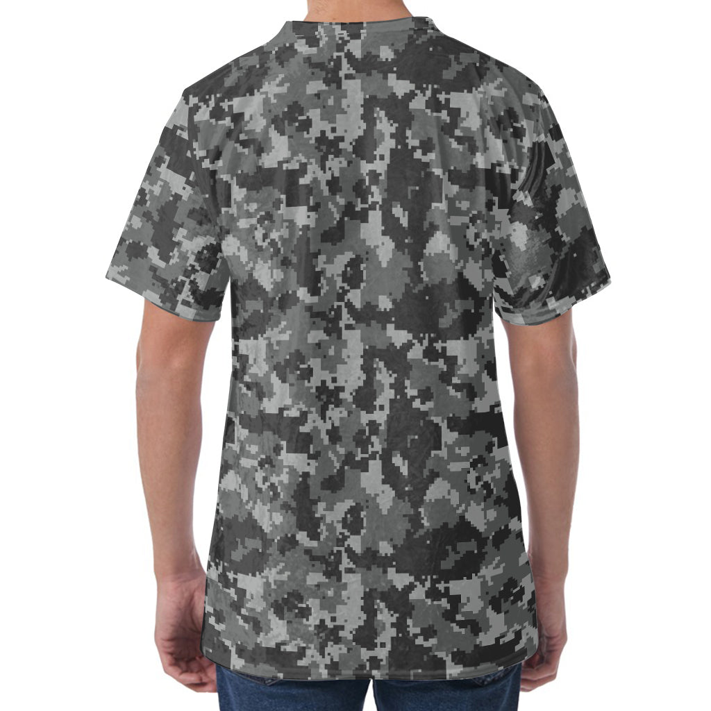 Grey Digital Camo Pattern Print Men's Velvet T-Shirt