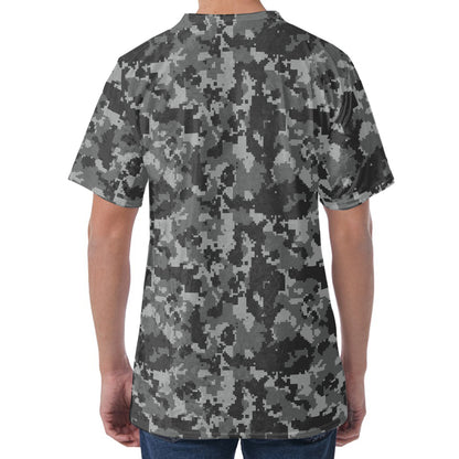 Grey Digital Camo Pattern Print Men's Velvet T-Shirt