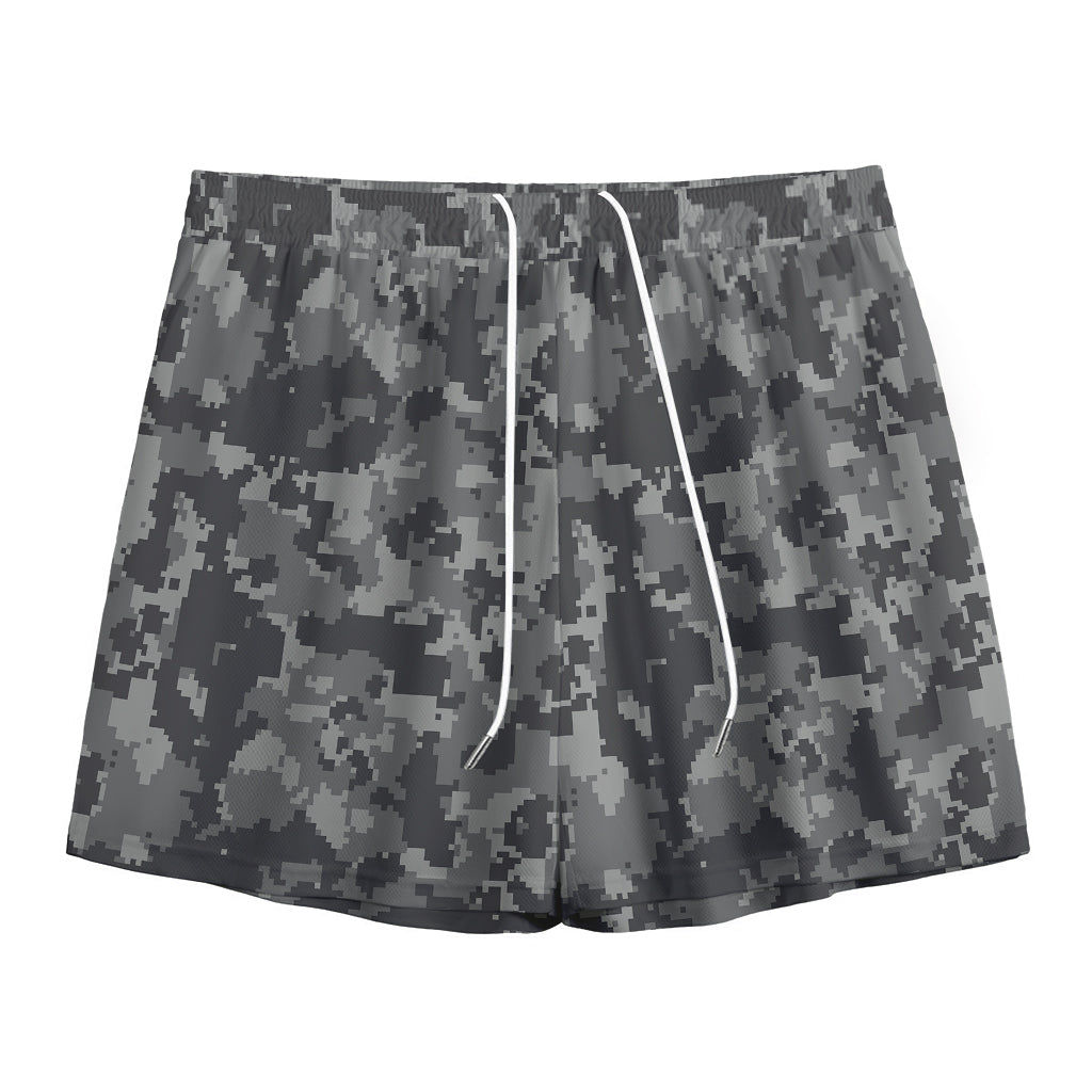 Grey Digital Camo Pattern Print Mesh Shorts