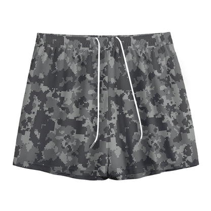 Grey Digital Camo Pattern Print Mesh Shorts