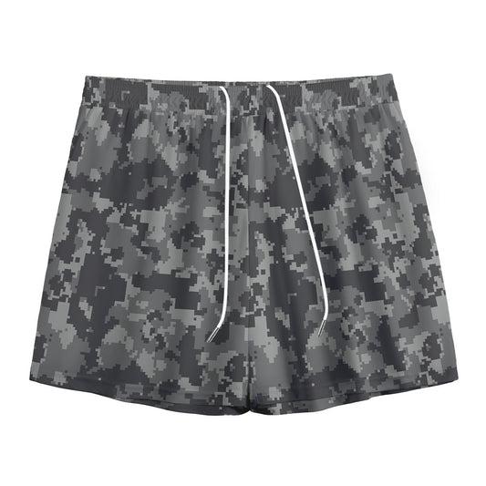 Grey Digital Camo Pattern Print Mesh Shorts