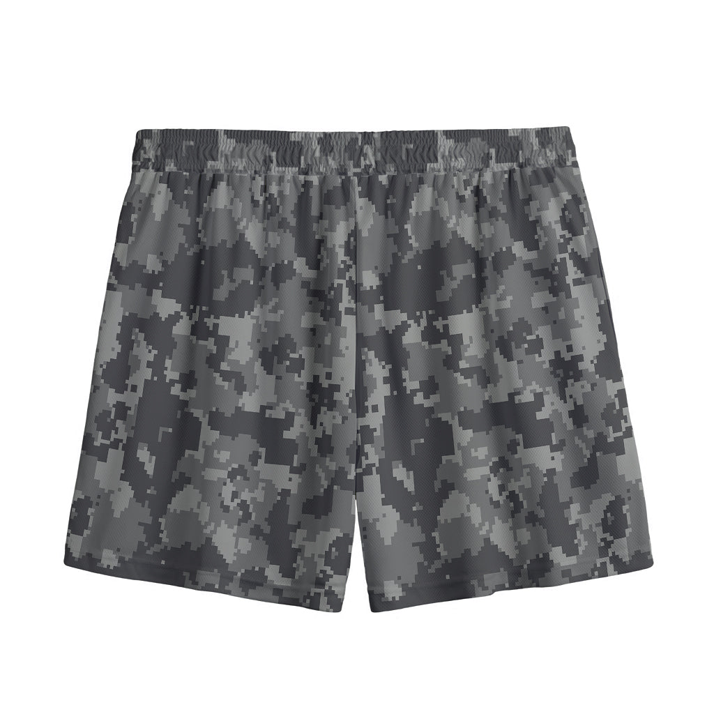 Grey Digital Camo Pattern Print Mesh Shorts