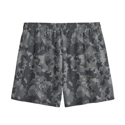 Grey Digital Camo Pattern Print Mesh Shorts