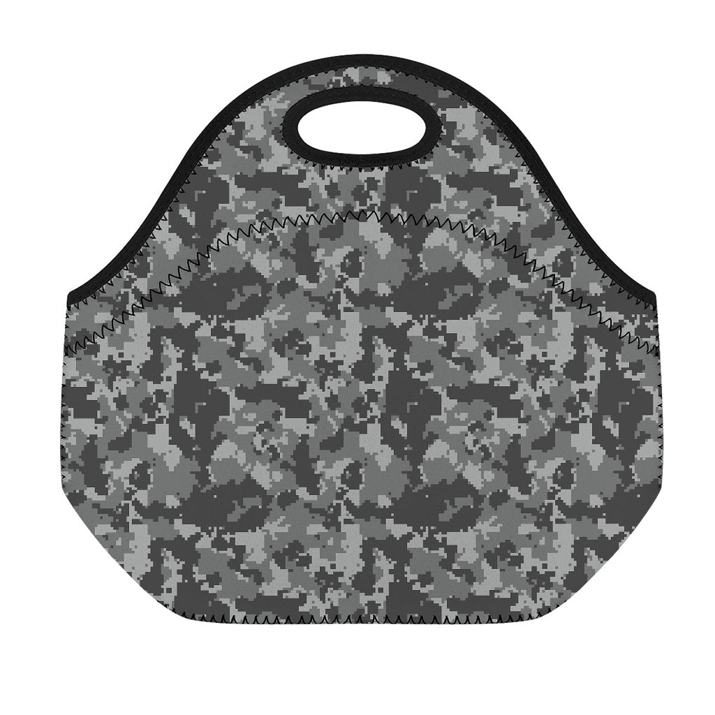 Grey Digital Camo Pattern Print Neoprene Lunch Bag