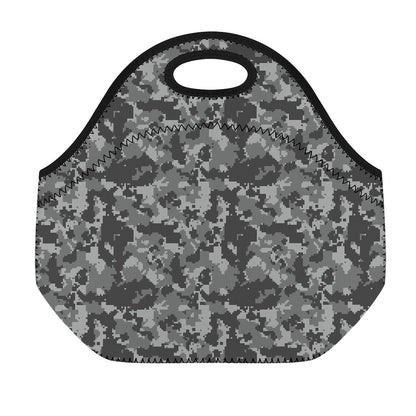 Grey Digital Camo Pattern Print Neoprene Lunch Bag