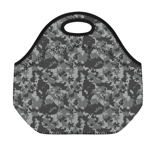 Grey Digital Camo Pattern Print Neoprene Lunch Bag