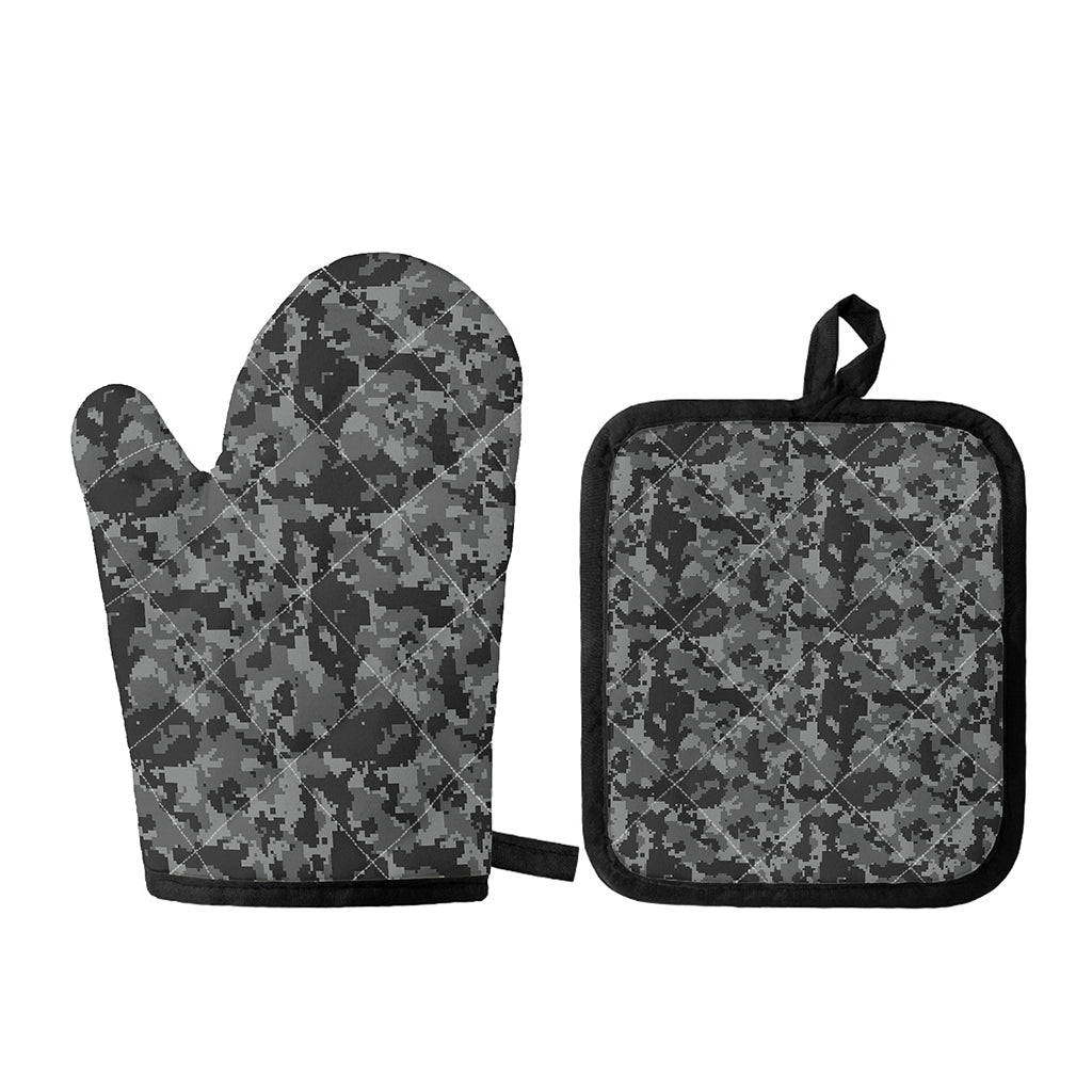 Grey Digital Camo Pattern Print Oven Mitt And Pot Holder Set