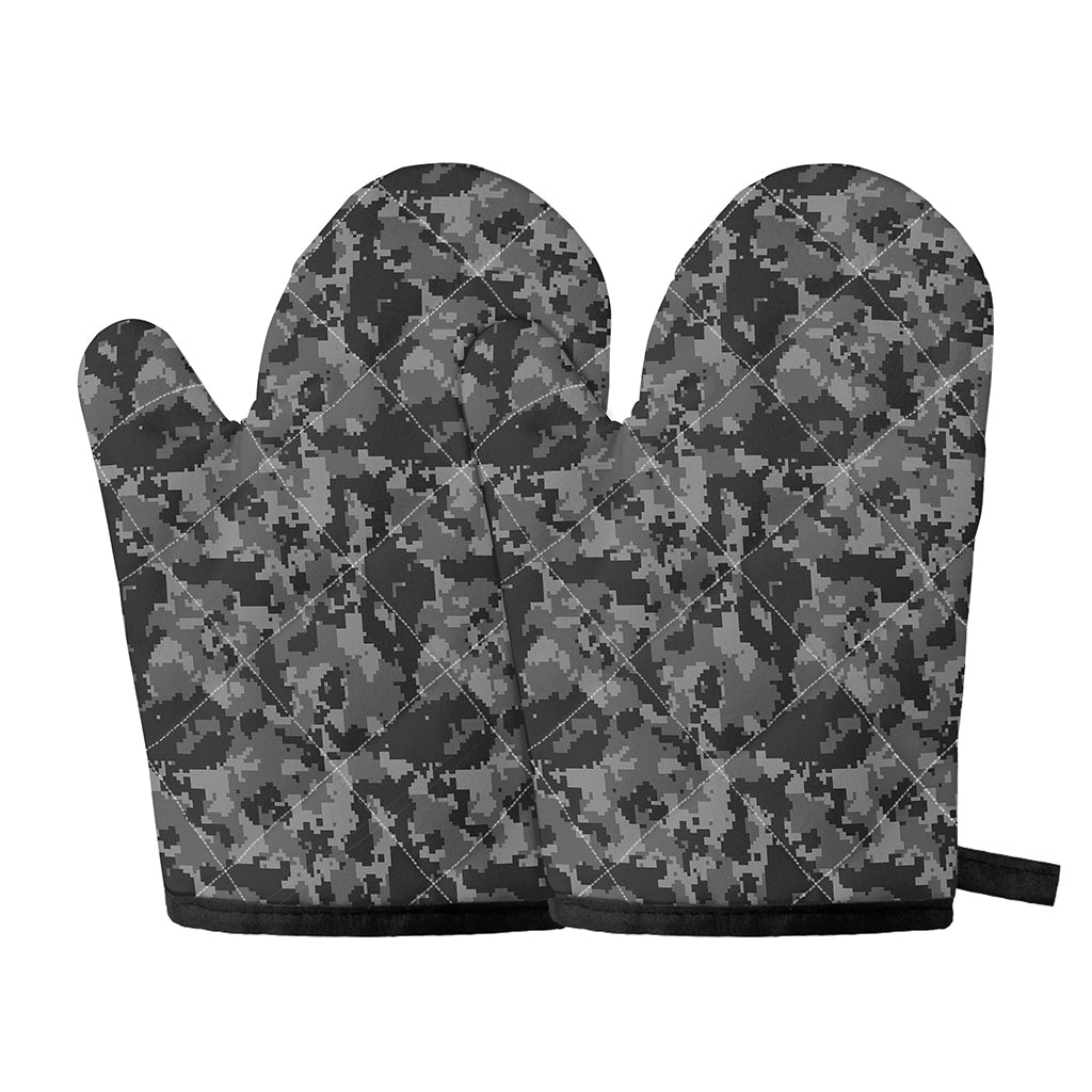 Grey Digital Camo Pattern Print Oven Mitts