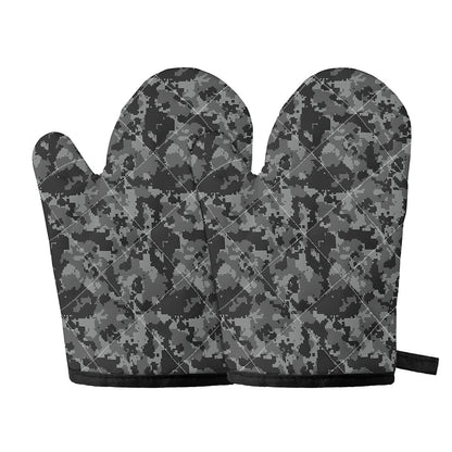 Grey Digital Camo Pattern Print Oven Mitts