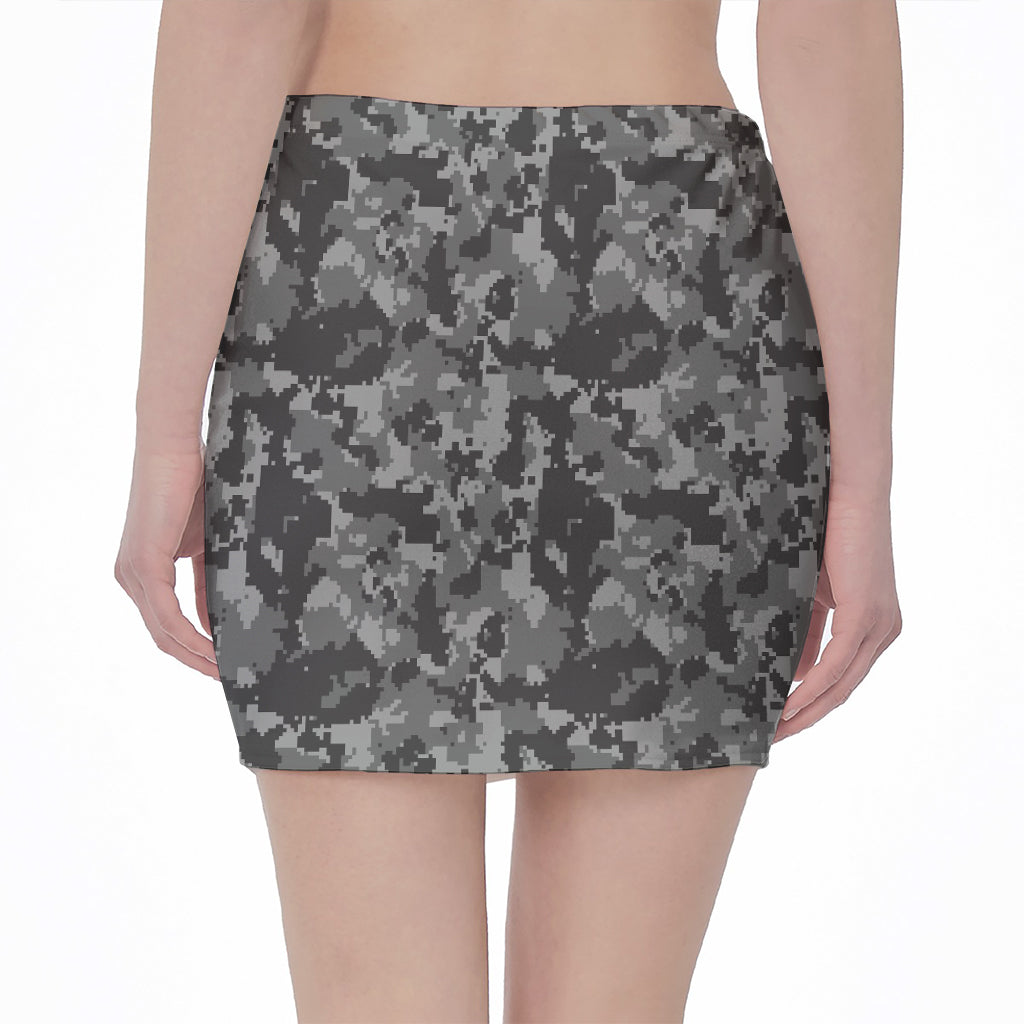 Grey Digital Camo Pattern Print Pencil Mini Skirt