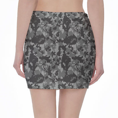 Grey Digital Camo Pattern Print Pencil Mini Skirt