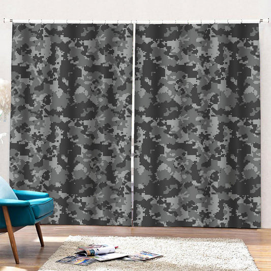 Grey Digital Camo Pattern Print Pencil Pleat Curtains