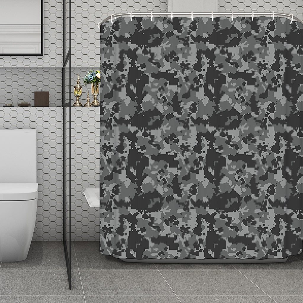 Grey Digital Camo Pattern Print Polyester Shower Curtain