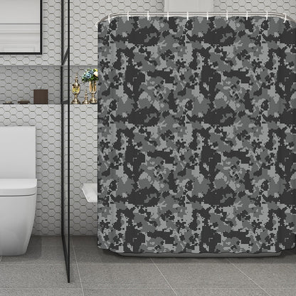 Grey Digital Camo Pattern Print Polyester Shower Curtain