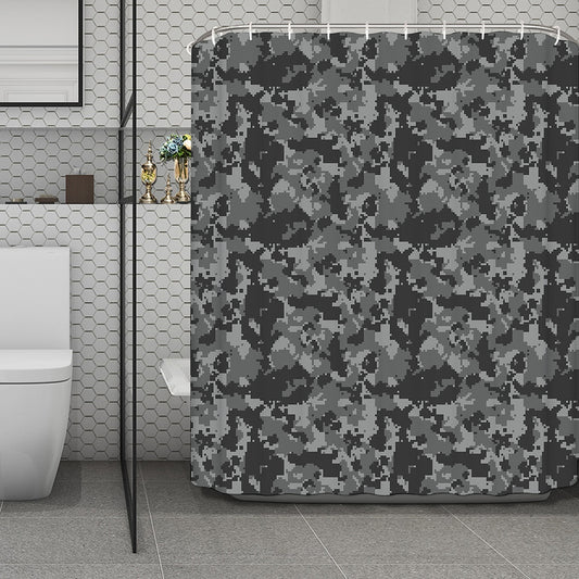 Grey Digital Camo Pattern Print Polyester Shower Curtain