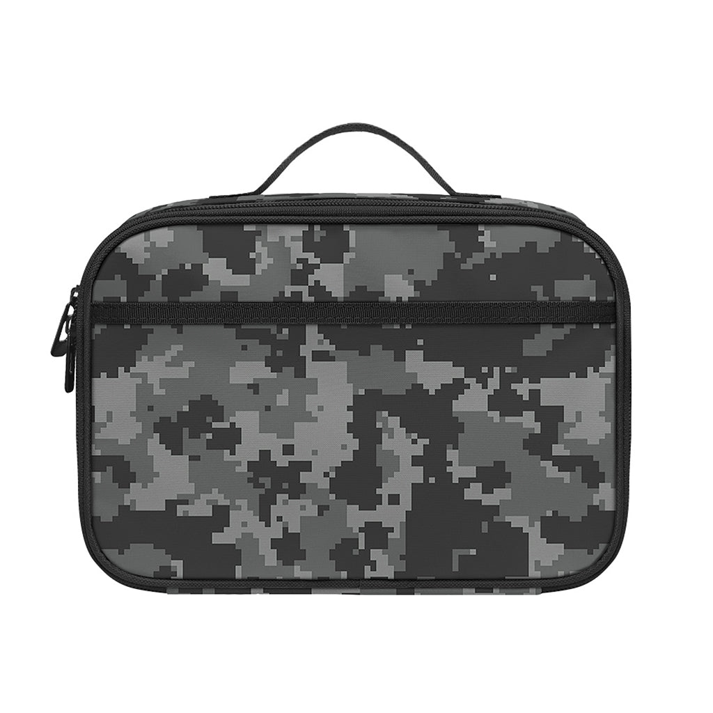 Grey Digital Camo Pattern Print Portable Lunch Bag