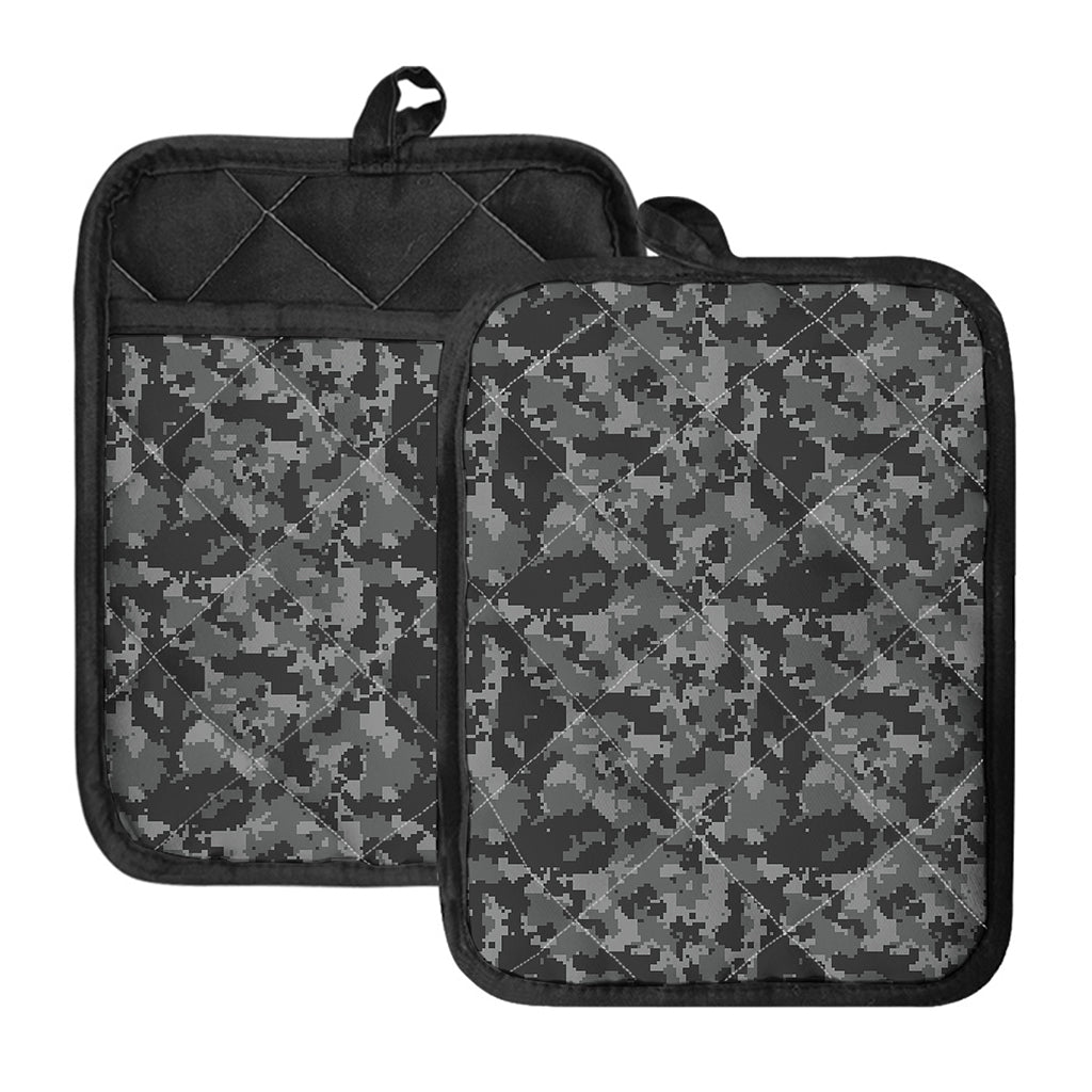 Grey Digital Camo Pattern Print Pot Holders With Pocket