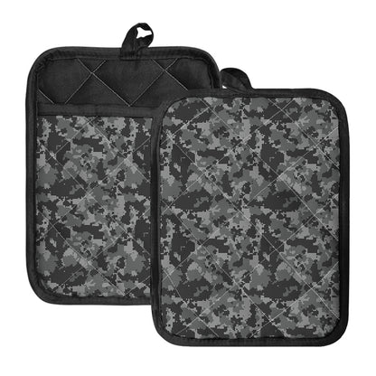 Grey Digital Camo Pattern Print Pot Holders With Pocket