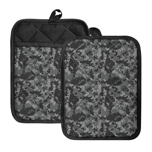 Grey Digital Camo Pattern Print Pot Holders With Pocket