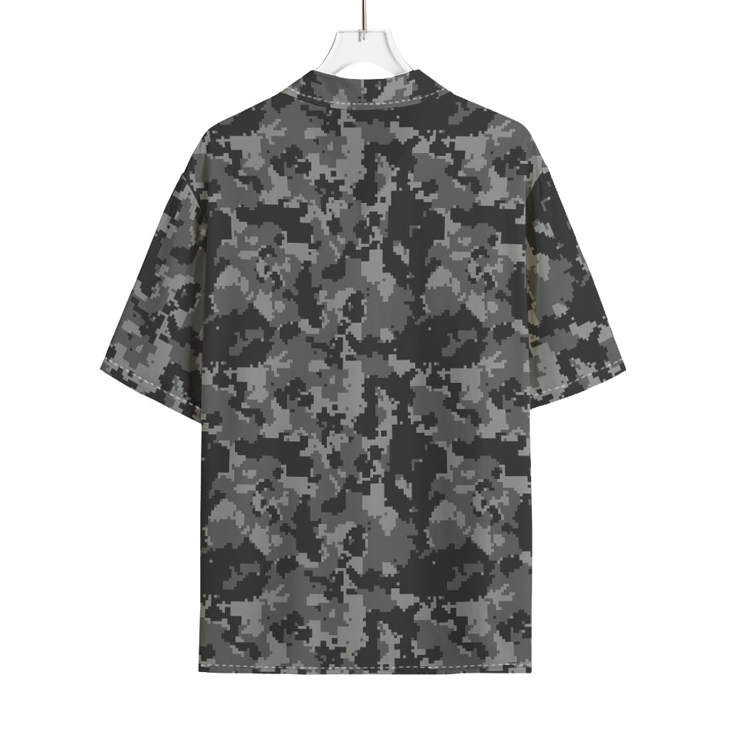 Grey Digital Camo Pattern Print Rayon Hawaiian Shirt