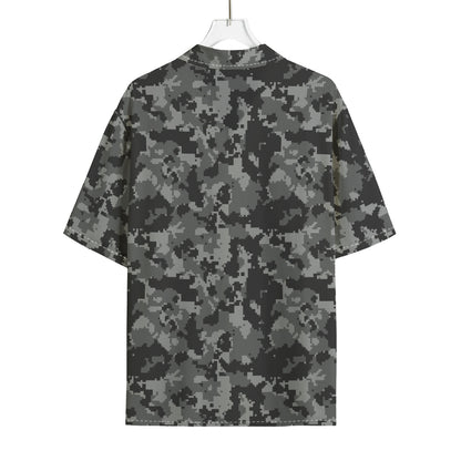 Grey Digital Camo Pattern Print Rayon Hawaiian Shirt