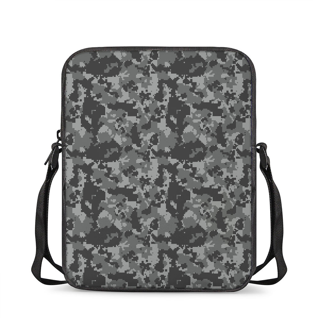 Grey Digital Camo Pattern Print Rectangular Crossbody Bag