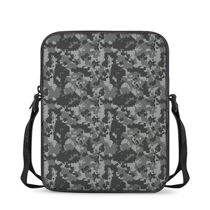 Grey Digital Camo Pattern Print Rectangular Crossbody Bag
