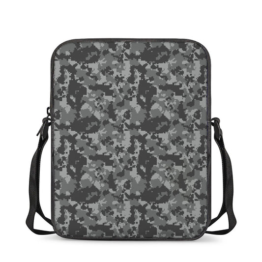 Grey Digital Camo Pattern Print Rectangular Crossbody Bag