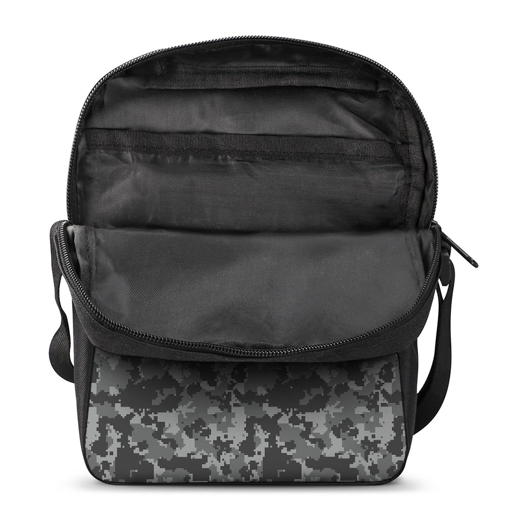 Grey Digital Camo Pattern Print Rectangular Crossbody Bag