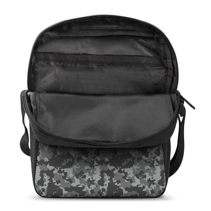 Grey Digital Camo Pattern Print Rectangular Crossbody Bag