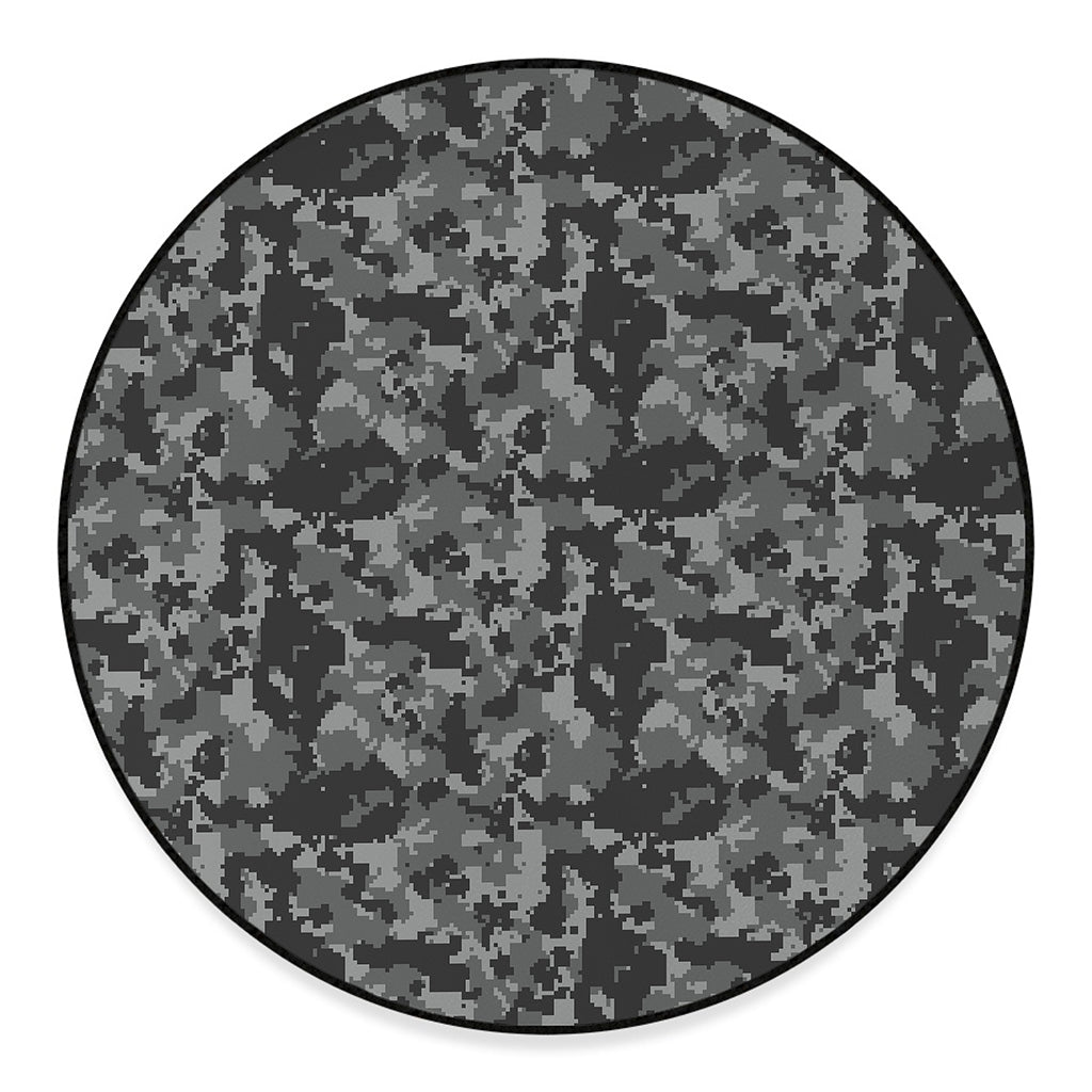 Grey Digital Camo Pattern Print Round Floor Mat
