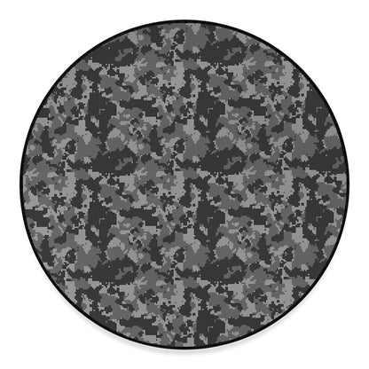 Grey Digital Camo Pattern Print Round Floor Mat