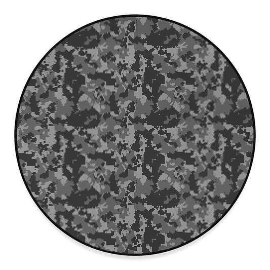 Grey Digital Camo Pattern Print Round Floor Mat
