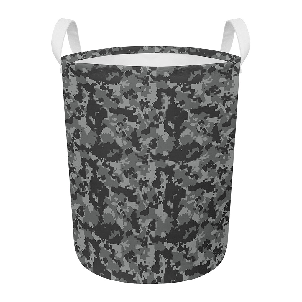 Grey Digital Camo Pattern Print Round Laundry Basket