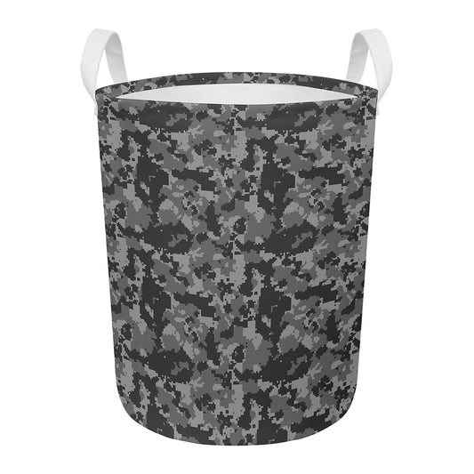 Grey Digital Camo Pattern Print Round Laundry Basket